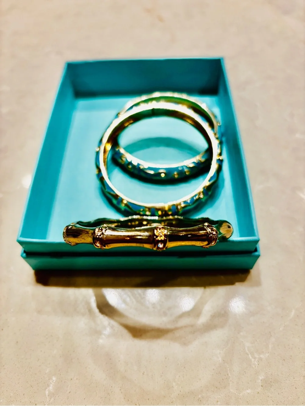 Nordstrom SEQUIN NYC Gold-Tone and Turquoise Enamel Bangle Bracelet Set